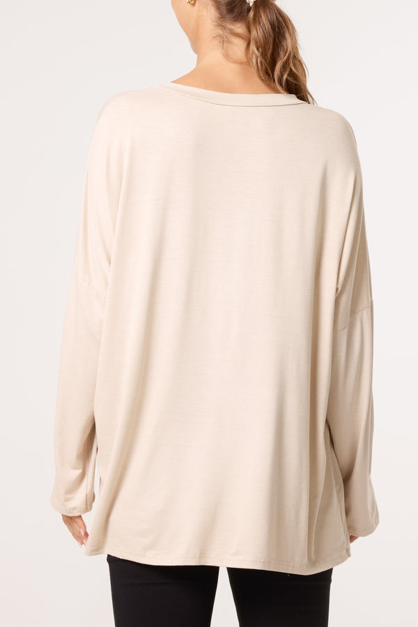 Qed London V-Neck Long Sleeve Basic T-Shirt