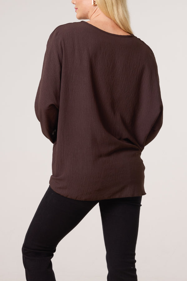 Qed London V-Neck Long Sleeve Tie Front Blouse