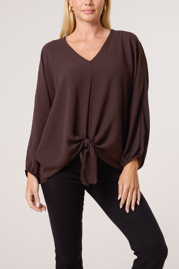 qed london V-Neck Long Sleeve Tie Front Blouse