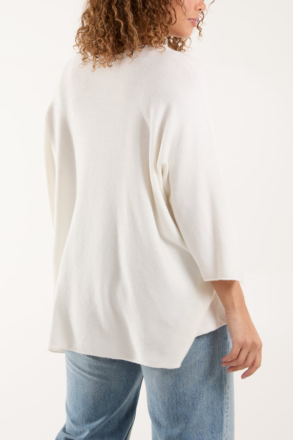 Qed London V-Neck Oversized Fine Knit Jumper