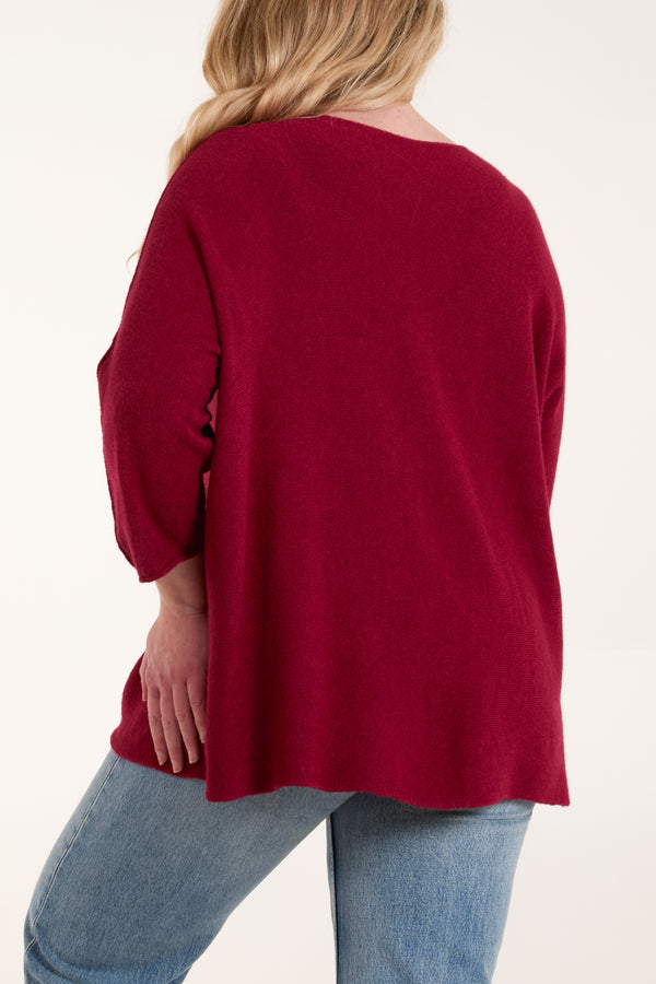 Qed London V-Neck Oversized Fine Knit Jumper