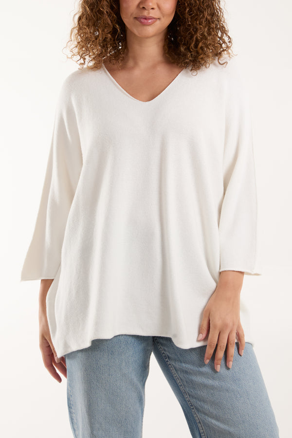 Qed London V-Neck Oversized Fine Knit Jumper