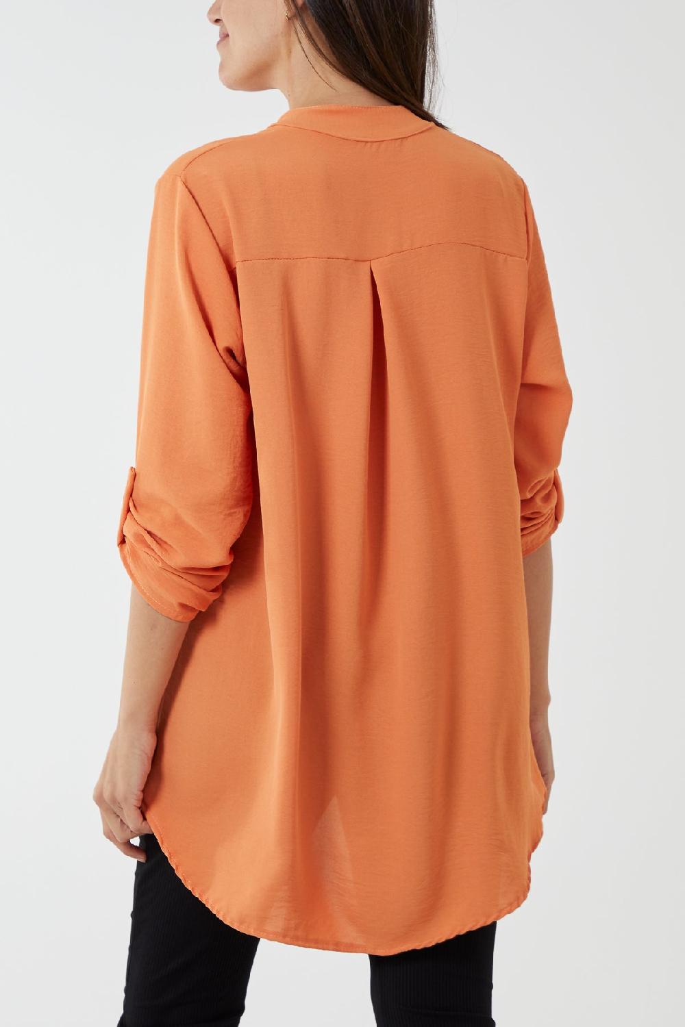 Qed London V-Neck Poly Crepe Roll Sleeve Blouse