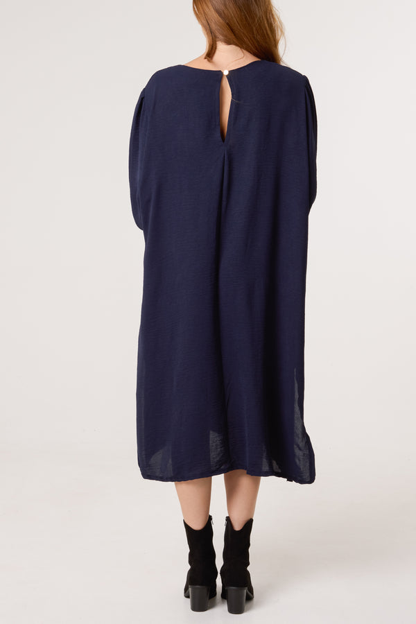 Qed London V-Neck Puffball Sleeve Midi Dress