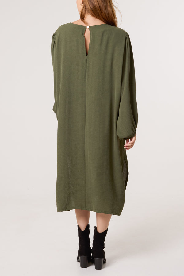 Qed London V-Neck Puffball Sleeve Midi Dress