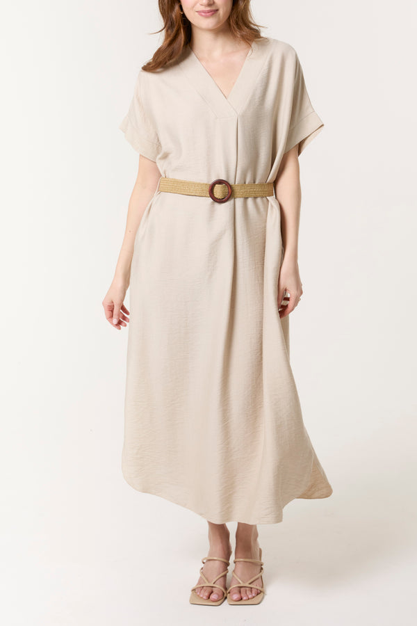 Qed London V-Neck Relaxed Dress W/ Belt