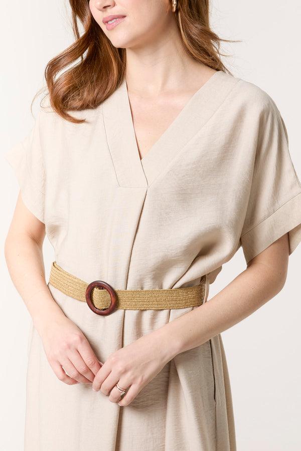 Qed London V-Neck Relaxed Dress W/ Belt