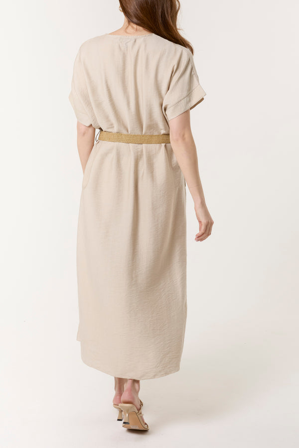 Qed London V-Neck Relaxed Dress W/ Belt