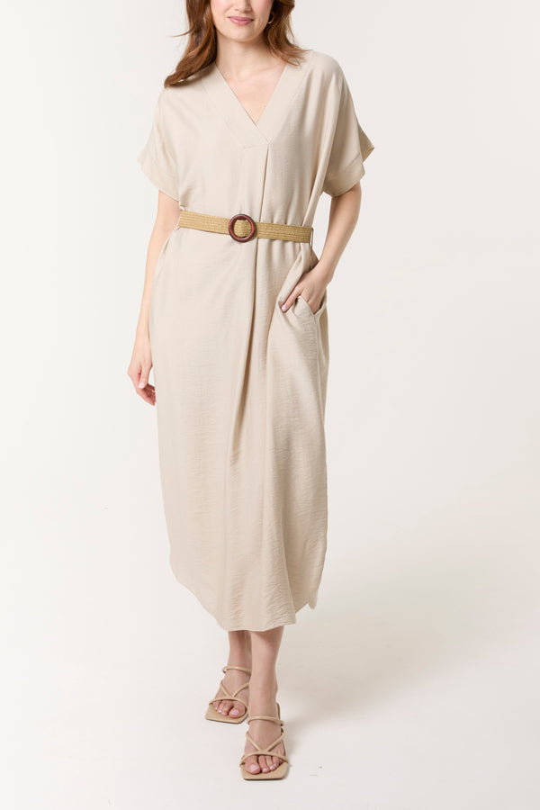 Qed London V-Neck Relaxed Dress W/ Belt