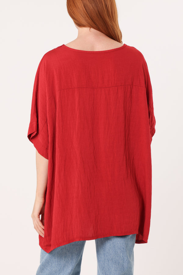 Qed London V-Neck Sequins Trim Short Sleeve Top