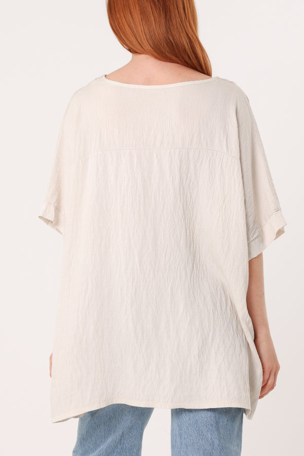 Qed London V-Neck Sequins Trim Short Sleeve Top