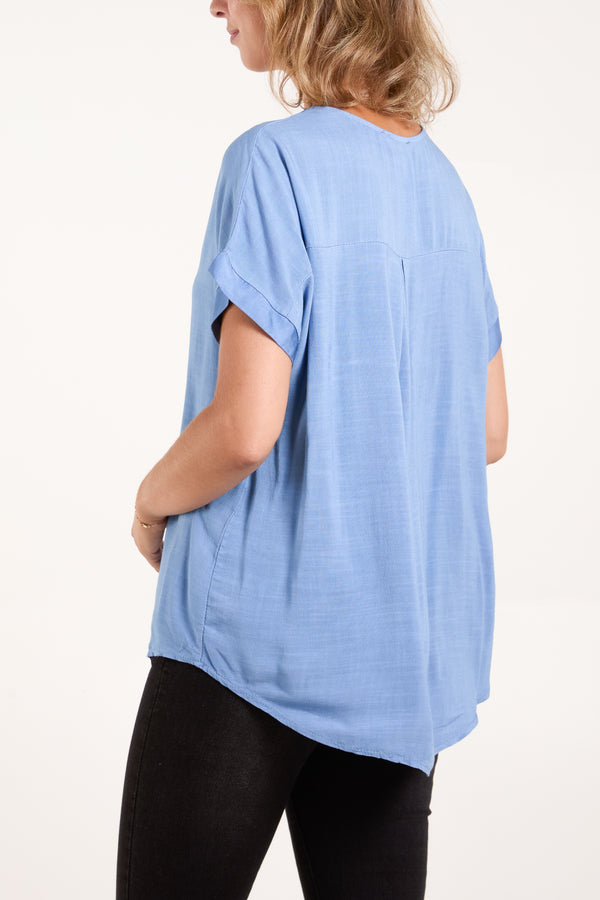 Qed London V-Neck Short Sleeve Blouse
