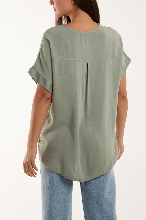 Qed London V-Neck Short Sleeve Blouse