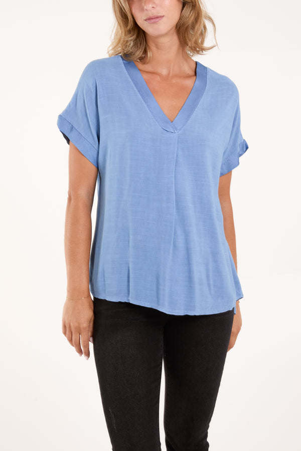 qed london V-Neck Short Sleeve Blouse