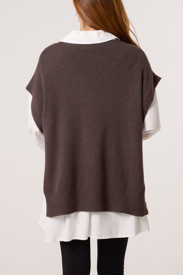 Qed London V-Neck Side Split Knit Vest