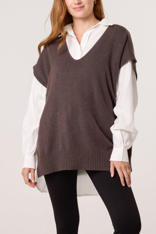 qed london V-Neck Side Split Knit Vest