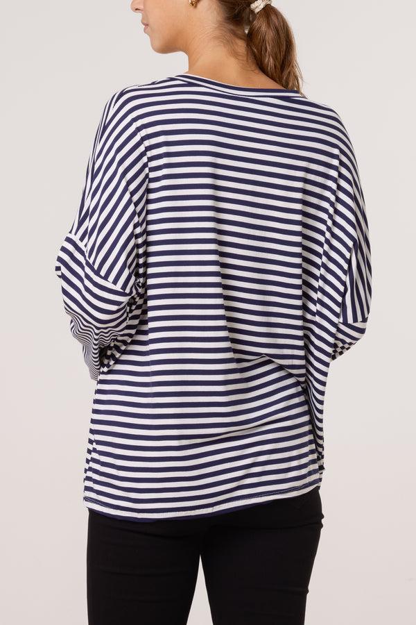 Qed London V-Neck Stripe Long Sleeve Top