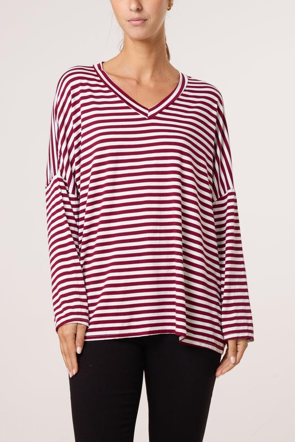 Qed London V-Neck Stripe Long Sleeve Top