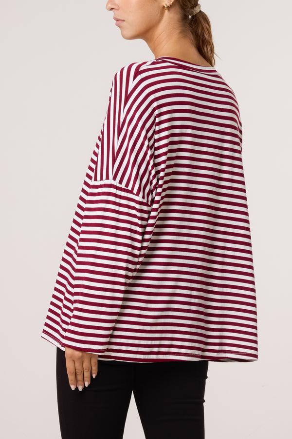 Qed London V-Neck Stripe Long Sleeve Top