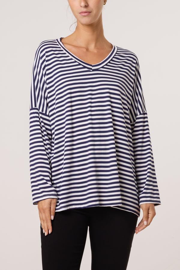 qed london V-Neck Stripe Long Sleeve Top