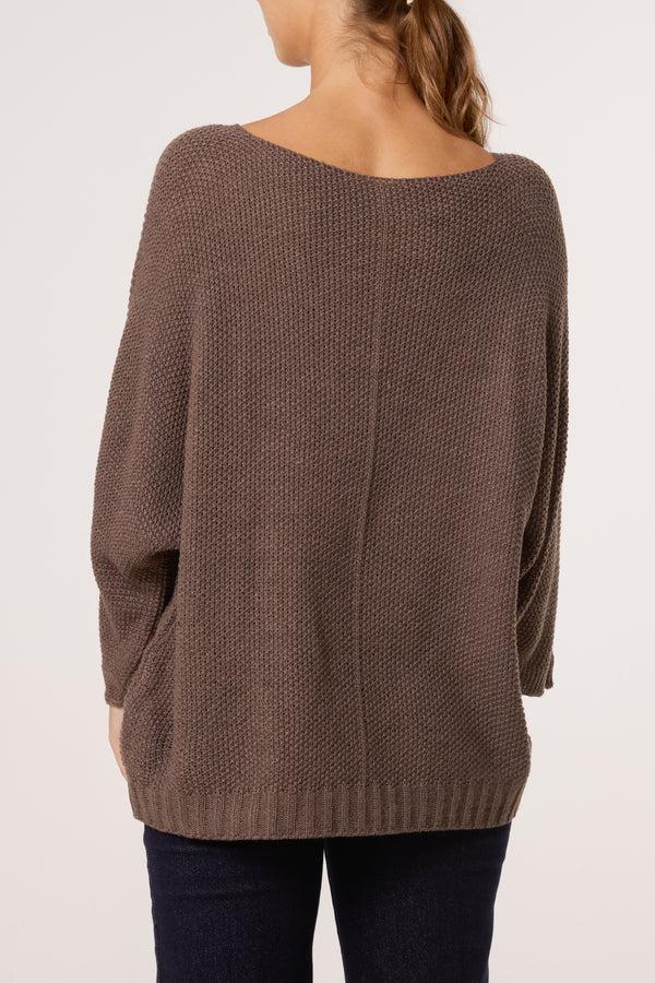 Qed London V-Neck Textured Batwing Jumper