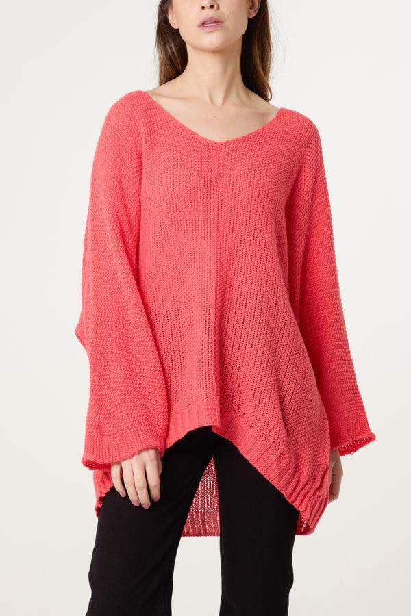 Qed London V-Neck Textured Batwing Jumper