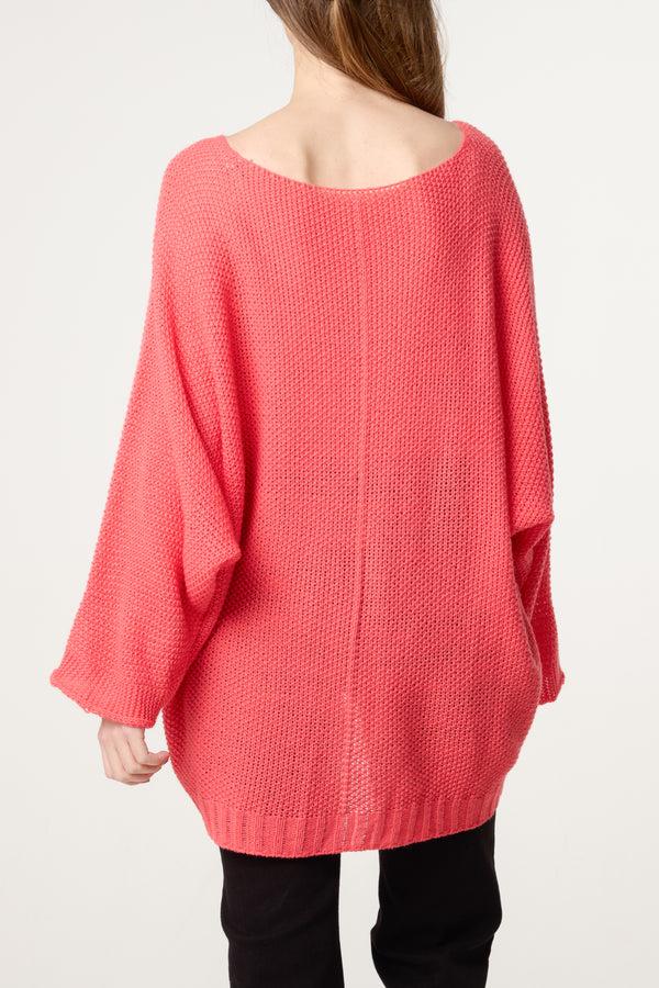 Qed London V-Neck Textured Batwing Jumper
