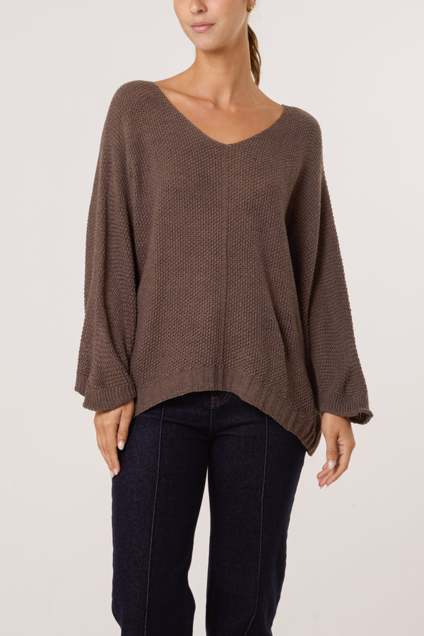 Qed London V-Neck Textured Batwing Jumper