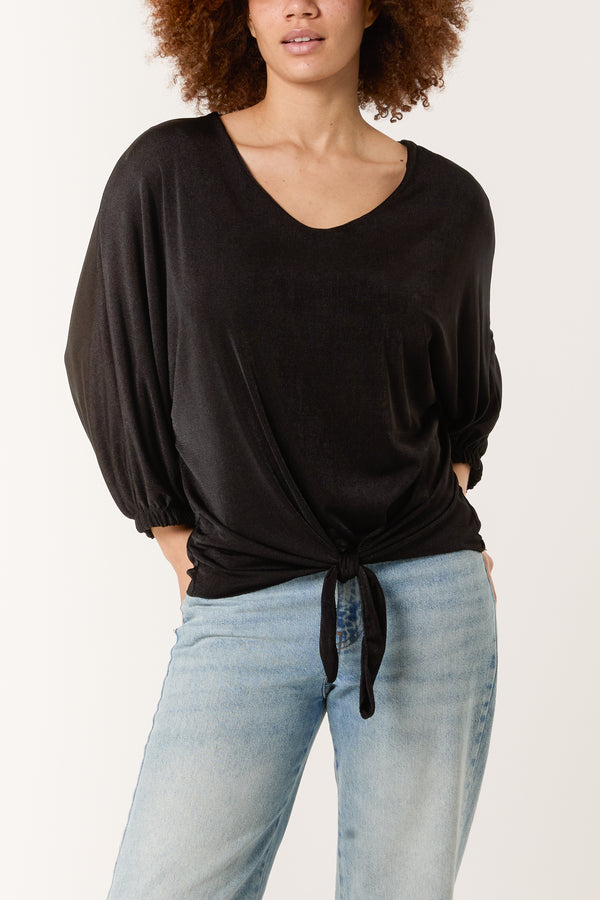Qed London V-Neck Tie Front Acetate Top