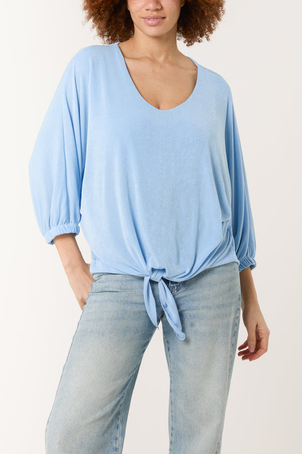 qed london V-Neck Tie Front Acetate Top