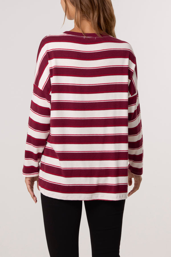 Qed London V-Neck Wool Blend Striped Jumper