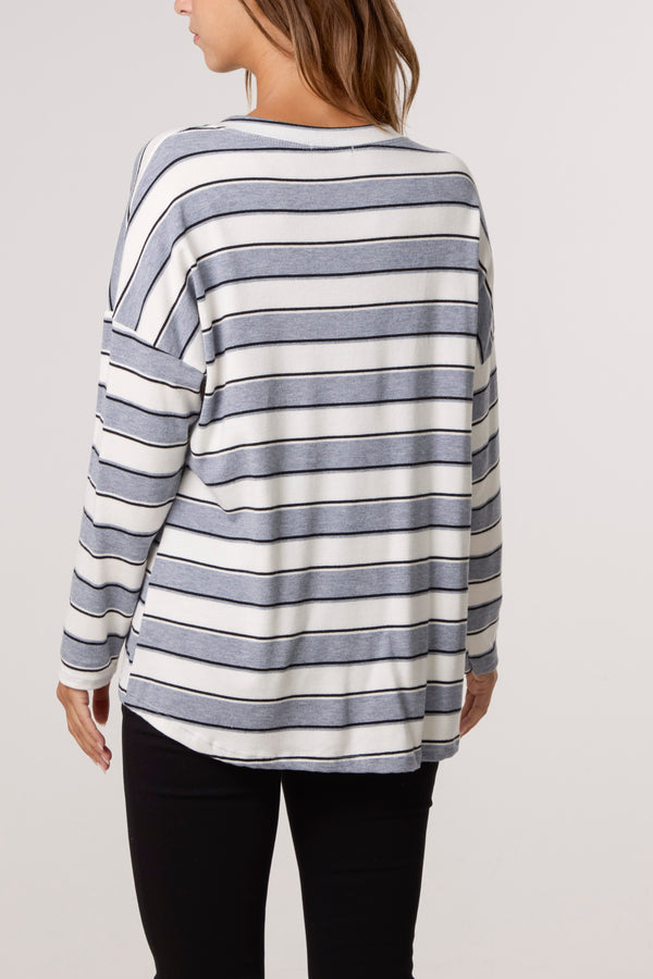 Qed London V-Neck Wool Blend Striped Jumper