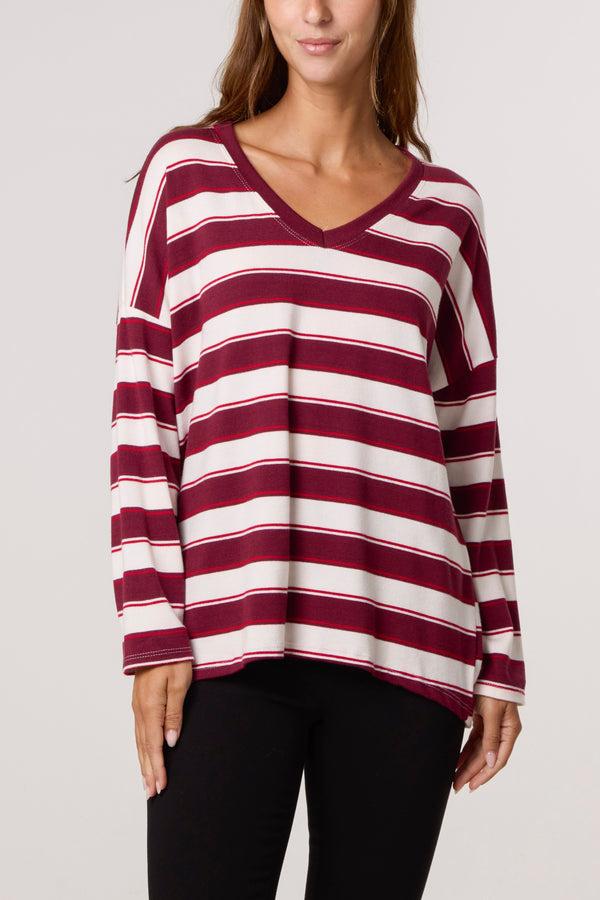 qed london V-Neck Wool Blend Striped Jumper