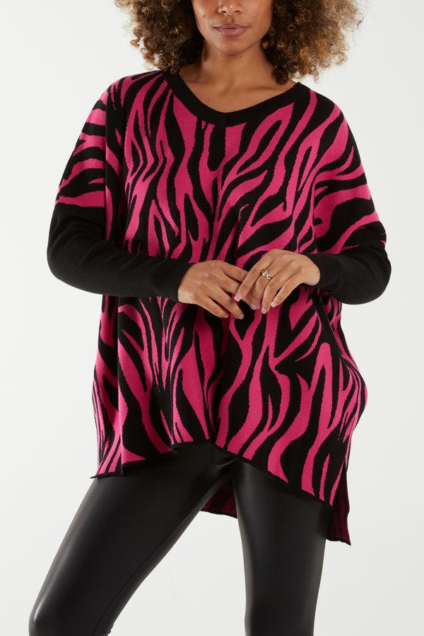 qed london V-Neck Zebra Print Jumper