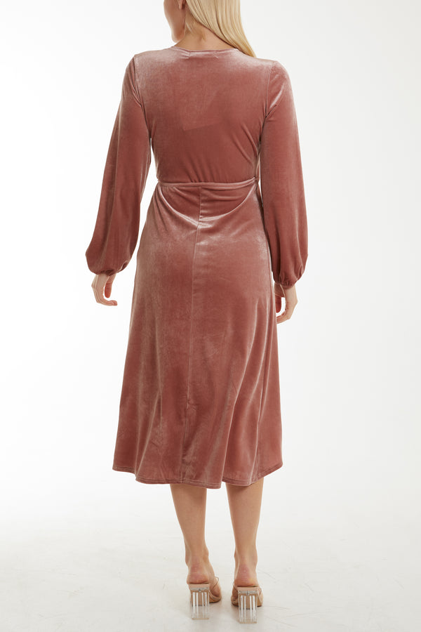 Qed London Velvet Curved Wrap Midi Dress