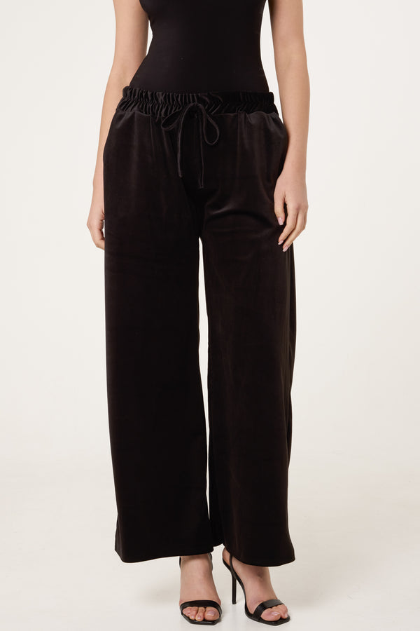 Qed London Velvet Pockets Wide Leg Trousers