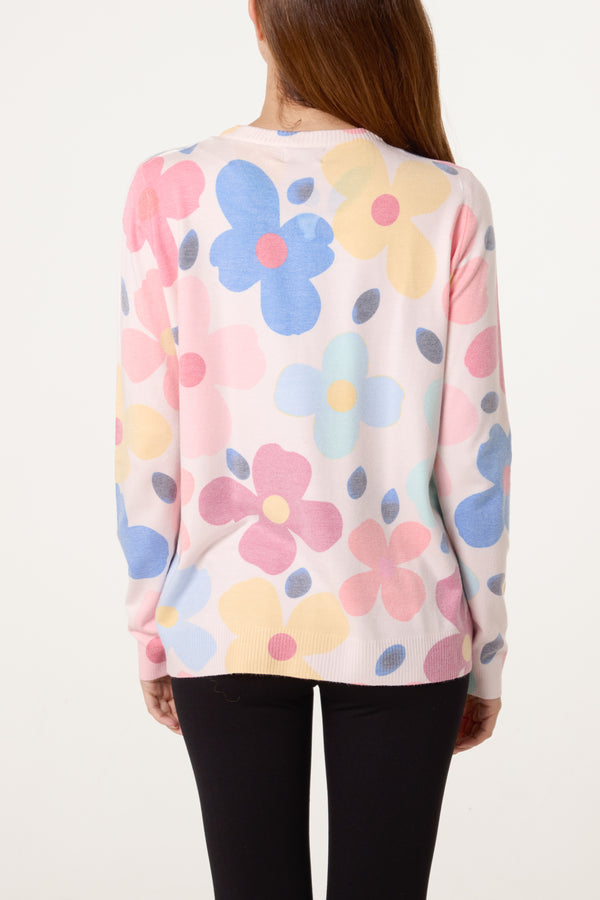 Qed London Vibrant Floral & Pearl Button Cardigan