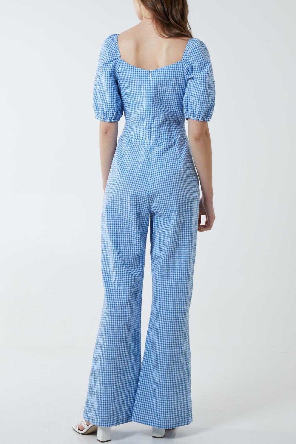 Qed London Vichy Gingham Tie Front Jumpsuit
