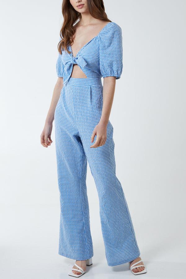 qed london Vichy Gingham Tie Front Jumpsuit