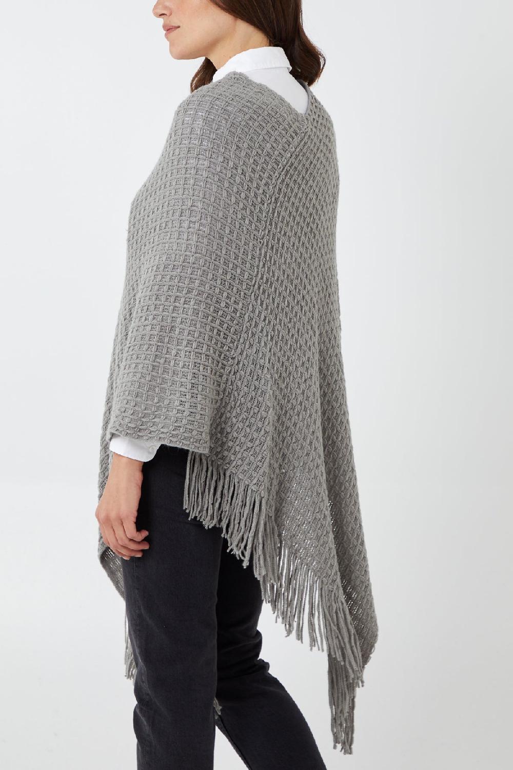 Qed London Waffle Knit Fringe Hem Poncho