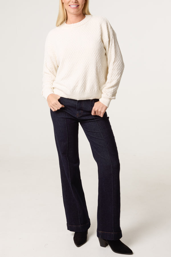 Qed London Waffle Knit Round Neck Jumper