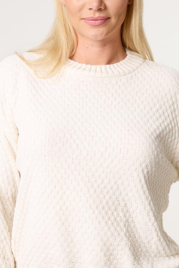 Qed London Waffle Knit Round Neck Jumper