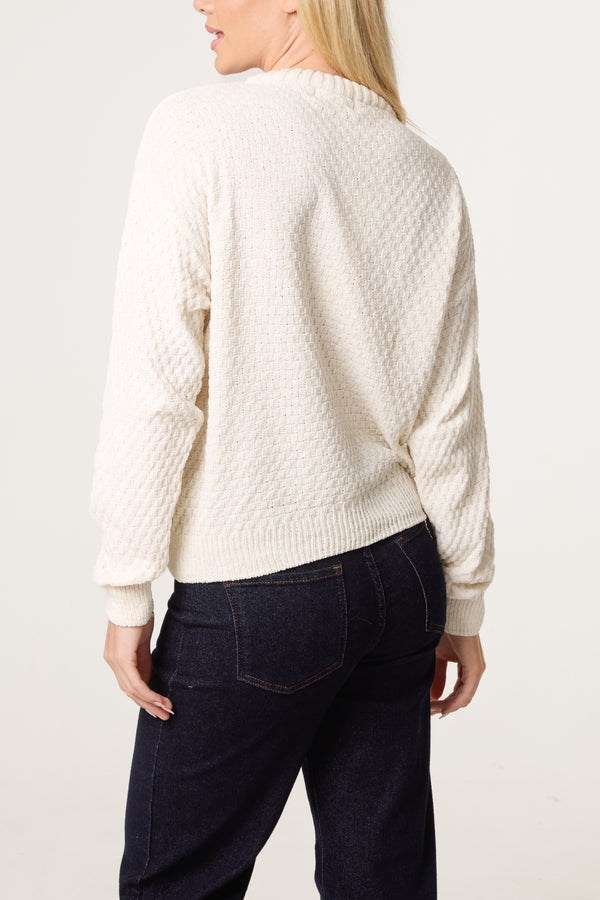 Qed London Waffle Knit Round Neck Jumper