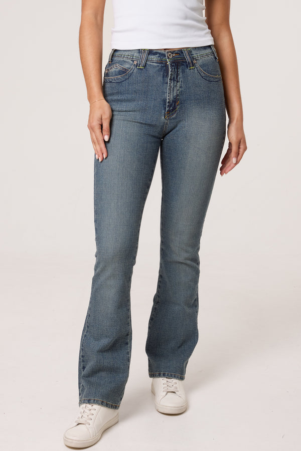 qed london Washed Denim Green Stitch Jeans