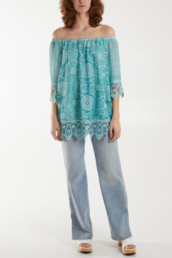 Qed London Washed Lace Floral Blouse