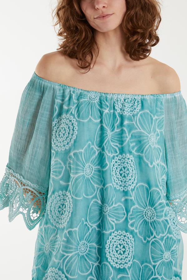 Qed London Washed Lace Floral Blouse