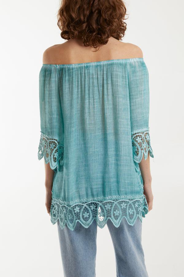 Qed London Washed Lace Floral Blouse