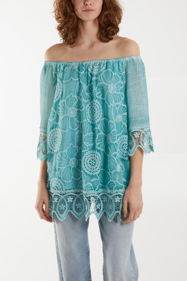 qed london Washed Lace Floral Blouse