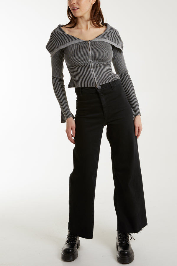 Qed London Washed Rib Fold-Over Cardigan