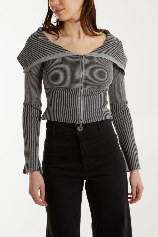 qed london Washed Rib Fold-Over Cardigan